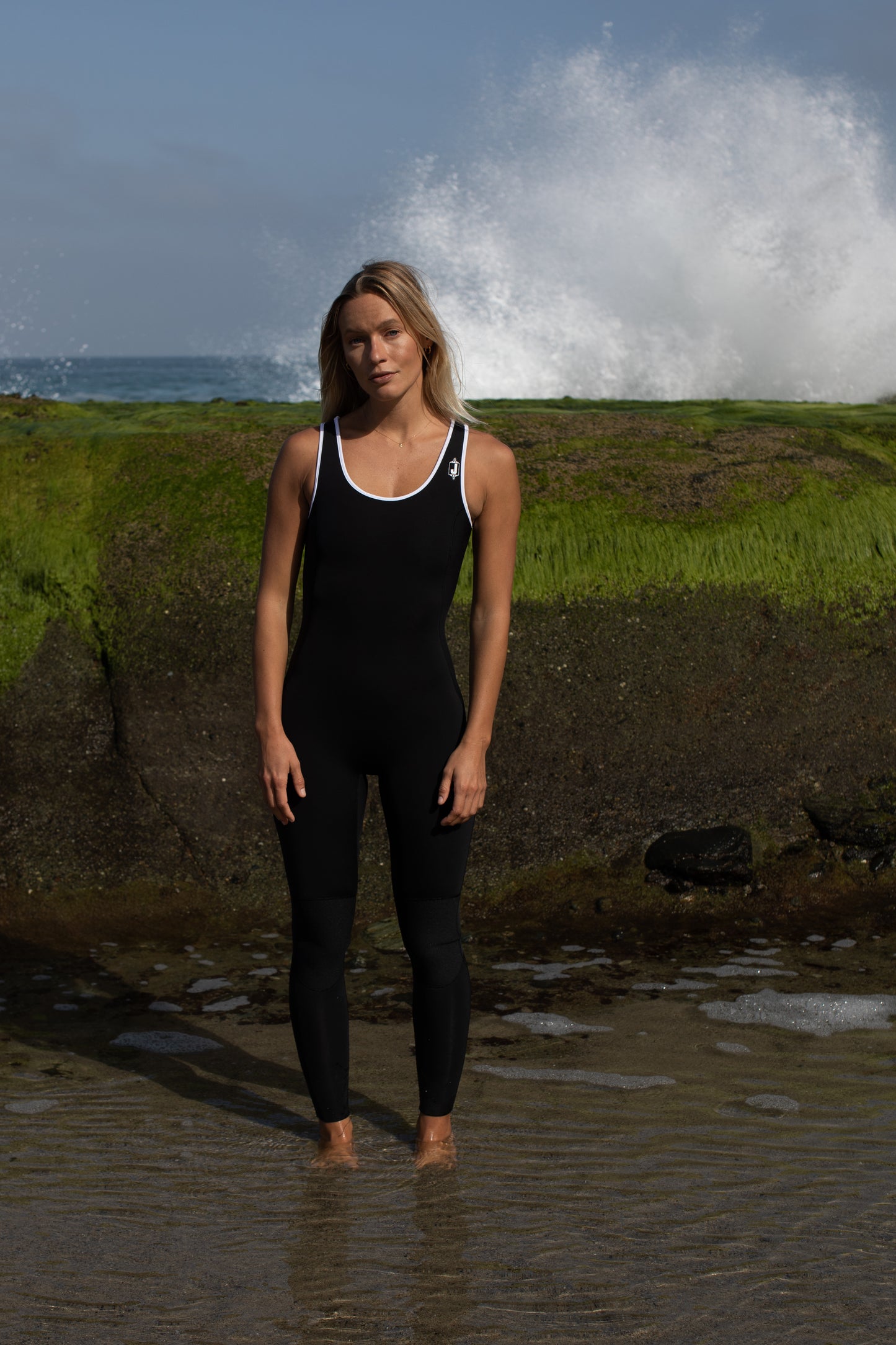 Aqua Allure Betty Jane sleeveless wetsuit for warm water surfing, 65-75°F, California made