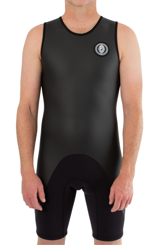 Jonesea men’s black sleeveless neoprene spring suit shorty front view