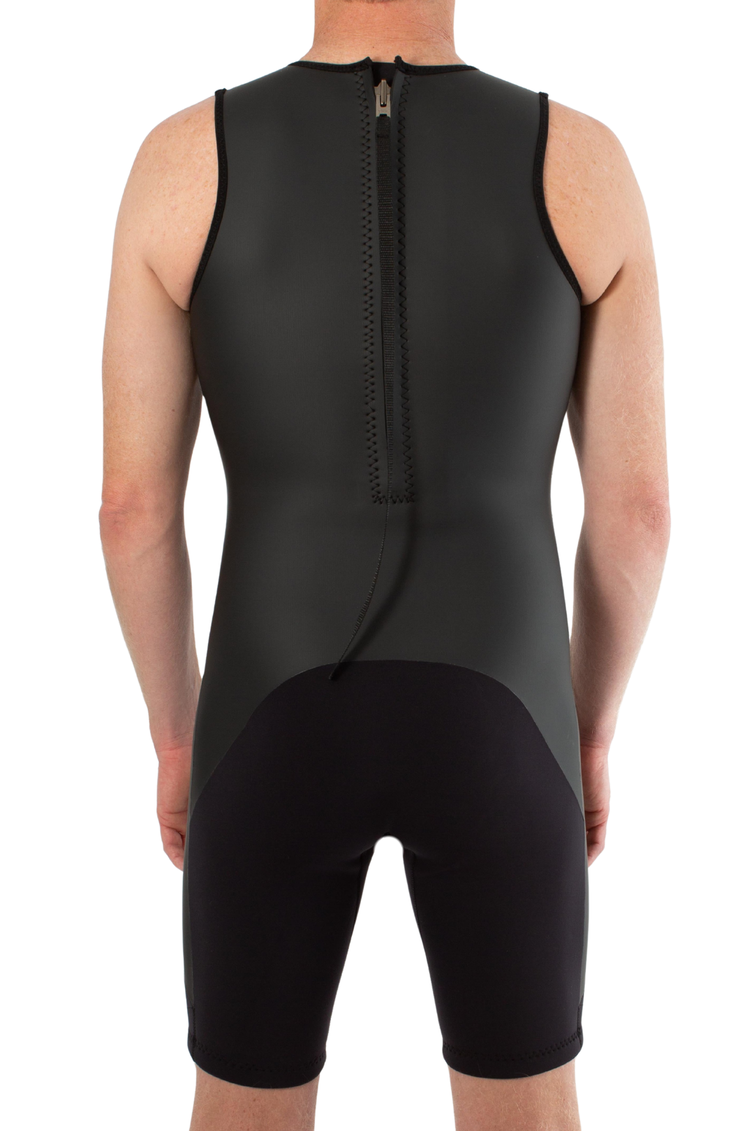 Jonesea men’s Smoothie black short john Yamamoto neoprene wetsuit back view